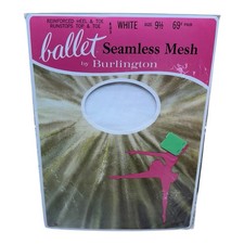 Vtg Ballet by Burlington Seamless Mesh White Stockings Reinforced Heel Toe 9 1/2