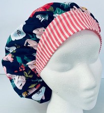 Floral on Navy Blue Print Size Medium Medical Bouffant Scrub Cap Surgery Hat
