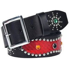 Real Leather Belt Heavy Metal Rivet Studded Belt Unisex Punk Waistband Handmade