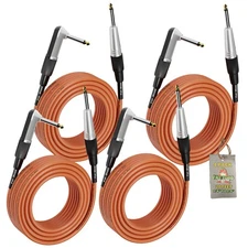 Guitar Cords Right Angle 20FT Gold 1/4 Jack Cables FAT TOAD Instrument AMP Wire