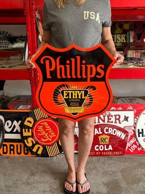 Vintage Style Metal Sign Phillips 66 Ethyl Gas NOT Porcelain 20x20 Made USA