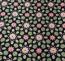 1/2 yard x 46" Upholstery Fabric Pink Flowers Green Leaves Black Background