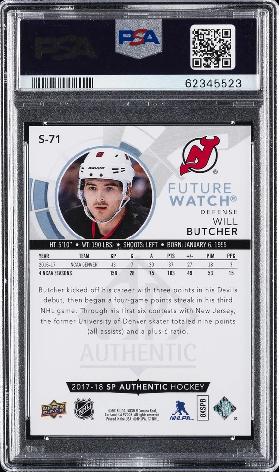 2017 SP AUTH SPCTRM FX GOLD #S-71 WILL BUTCHER #/50 PSA 10 - Image 2 of 2