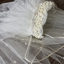 Vintage Ivory Wedding Veil - Beaded Headband Crown  28  Tulle Veil with Pearls