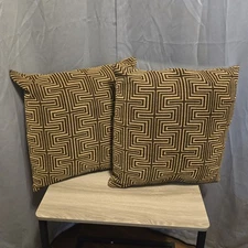 Pair Brown Geometric Throw Pillows 18" Velvet Feather Insert Luxe Set
