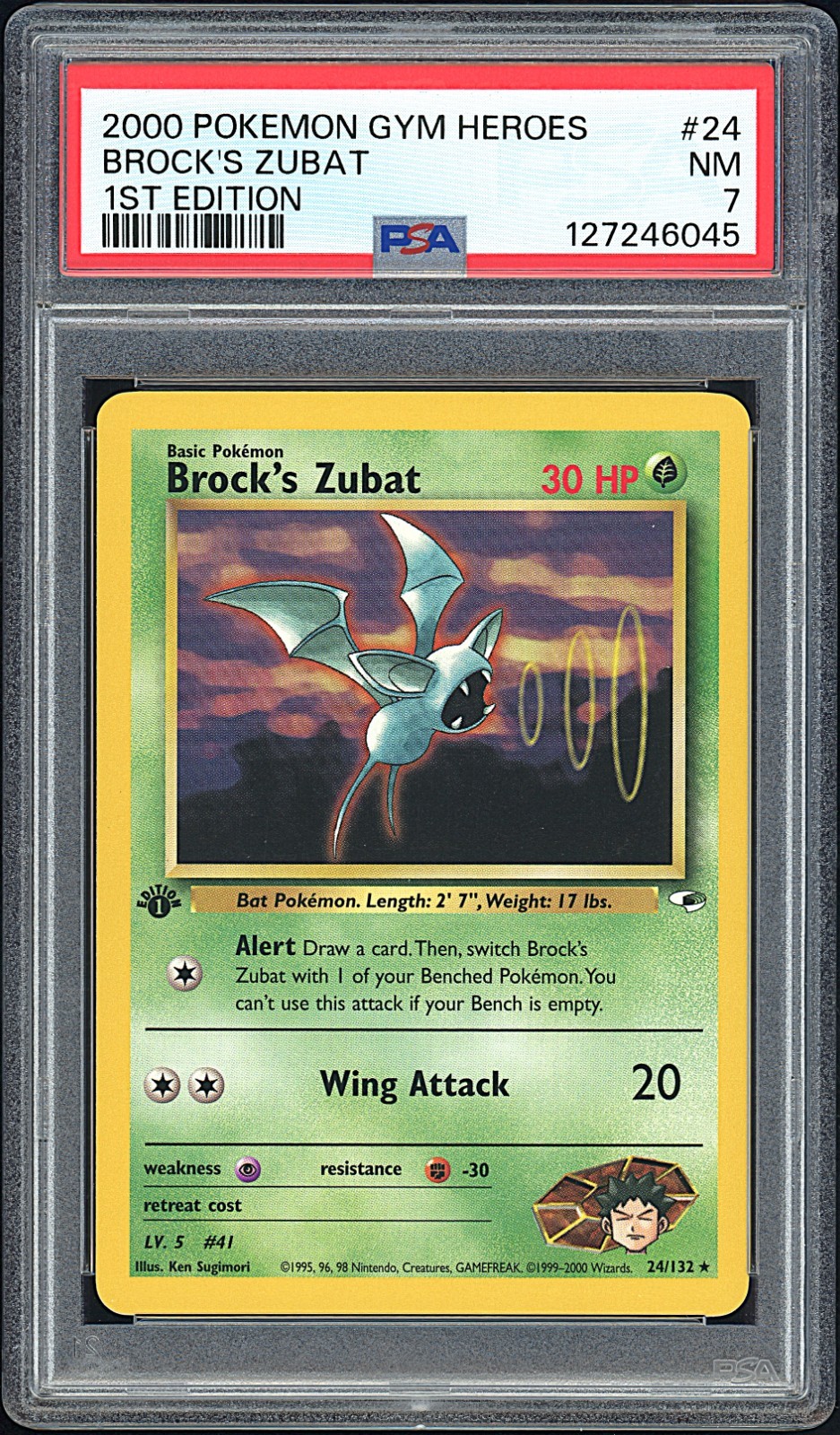BROCK'S ZUBAT 2000 Pokemon Gym Heroes 1st Edition #24 - PSA 7