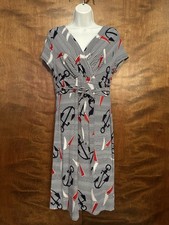 Talbots Short Sleeve Striped Nautical Print Midi Dress Womens M Navy & Red Knit