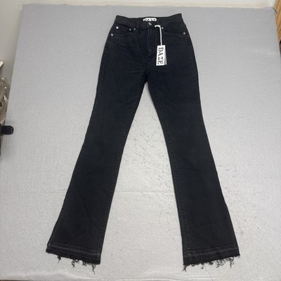 DAZE Womens High Rise Mom Black Denim Ankle Jeans Size 25 Button Fly Frayed NWOT