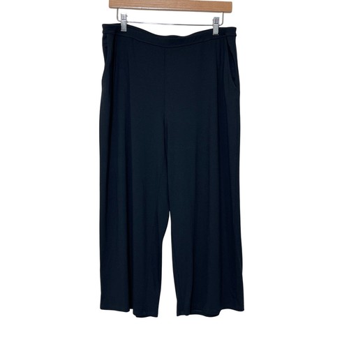 J Jill Women’s Large Petite Black Elastic Waist Pull On Full Wide Leg Crop NEW