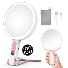 Travel Makeup Mirror with Lights, 1X/20X Magnifying Mirror with Light & LED D...