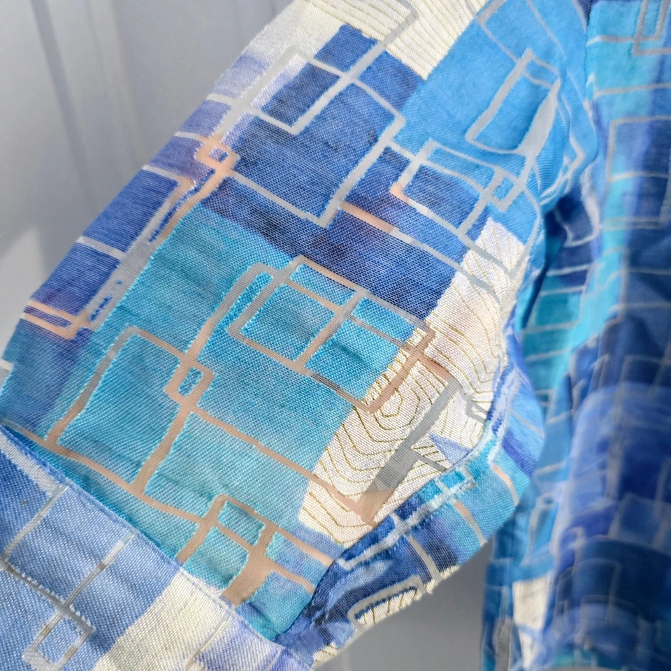 Blusa Mirasol Azul Abstracta M - Mezcla de Lino, Clásica, Minimalista Foto 3 de 4