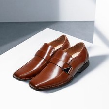Men's Loafers Dress Classic Square Toe Formal Oxfords Slip On Shoes -Brown