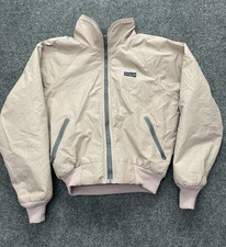 Vintage Patagonia Jacket Youth 9/10 Tan Bomber Fleece Lined Zip Outdoor USA 90s