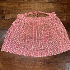 VTG 60s Red White Plaid Checkered Half Apron Kitchen Cook Farmhouse Grannycore