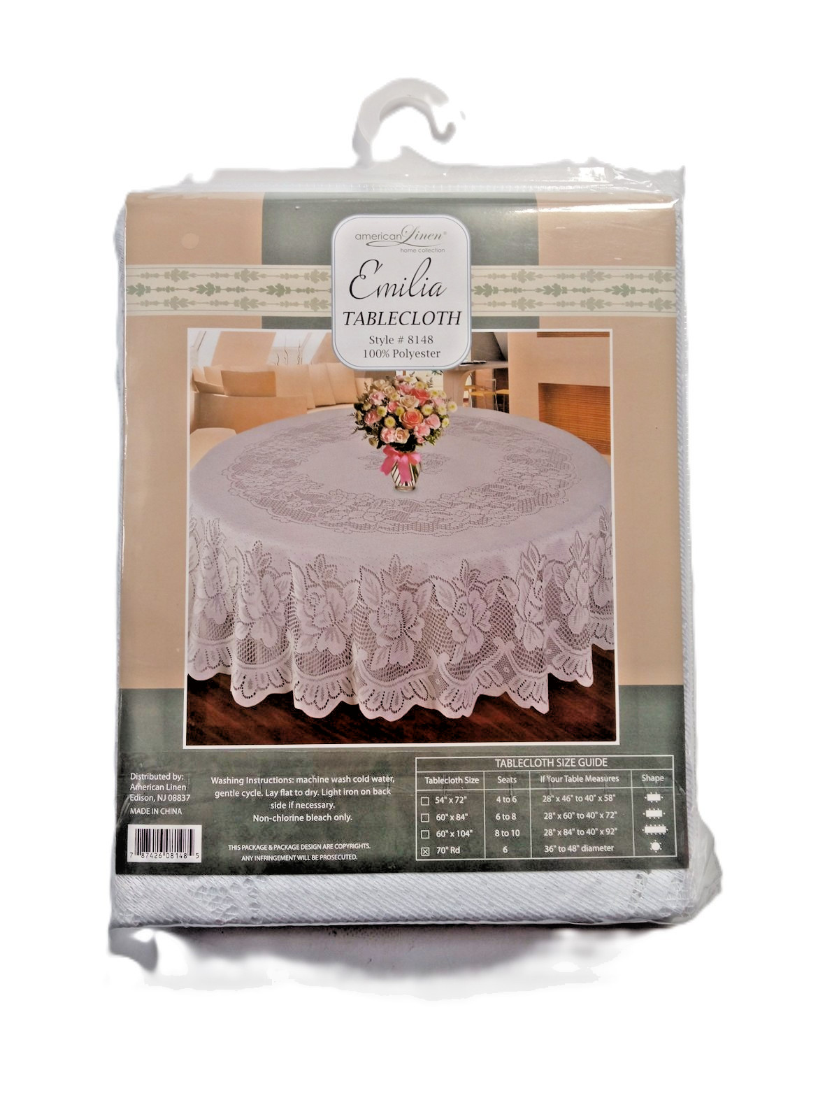 Fine Lace White Tablecloth Size 70" round Polyester Table cloth For Seats 6