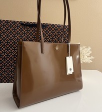NWT Tory Burch Emerson Smooth Work Brown /Tan Tote Bag Rich Walnut 550 Leather