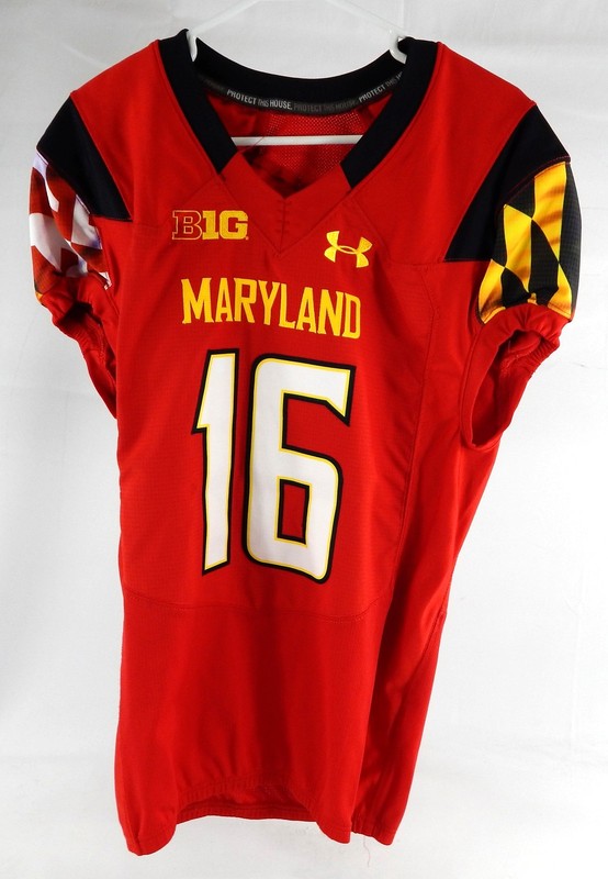 2017 Maryland Terrapins R.Brand #16 Game Used Red Jersey Football 42 121