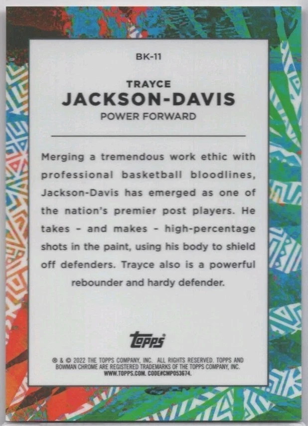 2021-22 Bowman Chrome U Trayce Jackson-Davis Big Kahuna SSP Case Hit - Image 2 of 2