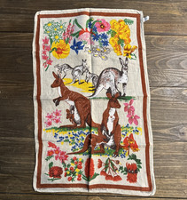 Toalla de té de cocina de colección Citer Australia canguros lino puro flores silvestres checa