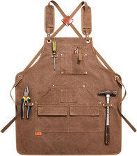 Canvas Work Apron with Large Pockets Cross Back Adjustable Strap Heavy Duty Tool