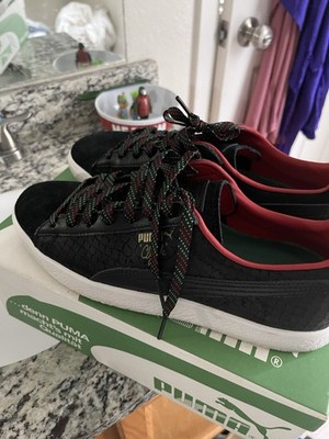PUMA Clyde Men's Low Top Suede Lace-Up Athletic Sneakers Black/Red/Green