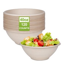 Large Paper Bowls, 40oz Compostable Bowls, 120 Pack Heavy Duty Disposable Bow...