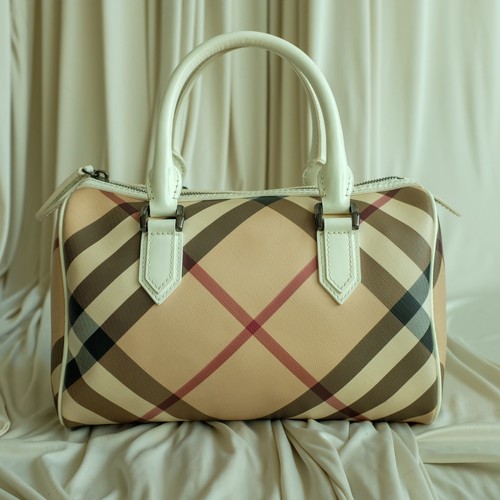 Burberry Chester Boston Bag - Supernova Check, White Patent Handles