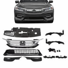 11PC For 2016-2017 Accord Front Bumper Grille Fog Light Brackets Radiator Cover