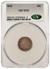 1843 CAC VF25 Liberty Seated Dime 10c - Toned