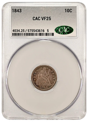 1843 CAC VF25 Liberty Seated Dime 10c - Toned | eBay