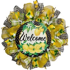 Welcome Lemon Spring Or Summer Deco Mesh Ribbon Wreath