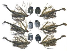 Vibrating Jig WEEDLESS  6 Total:  GREEN PUMPKIN FLASH  3-3/8  3-1/2 w/Trailers