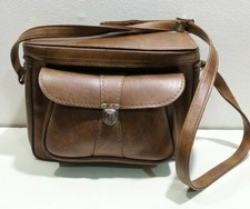 Vintage Brown faux Leather vinyl Camera Bag Case w Shoulder Strap