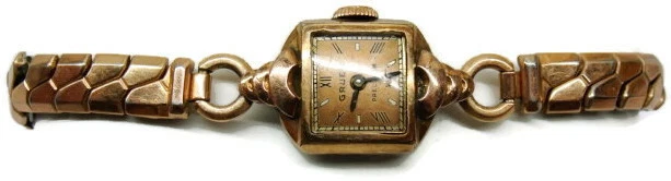 Reloj Mujer Vintage GRUEN 10K Placa Oro Rosa Esterlina 17J-Mech Run Swiss Foto 2 de 4