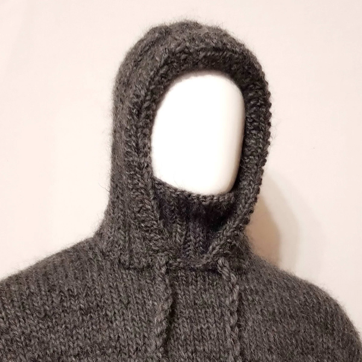 Hand knitted WOOL MOHAIR mens hoodie sweater with turtleneck soft hairy Jumper
