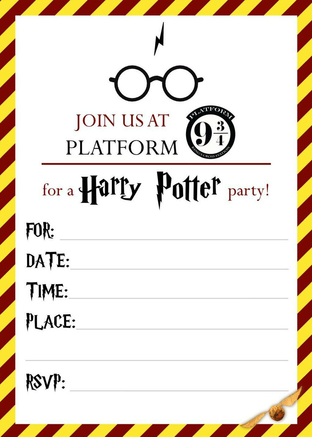 Harry Potter Birthday Party Invitations x 10 c/w Envelopes