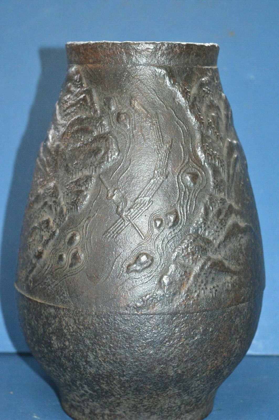 Large 19th Century Antique Japanese Cast Iron Vase, Great Decoration