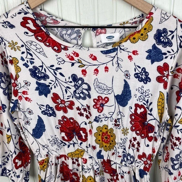 Antiguo Vestido Patinador Estampado Floral Multicolor Crema Cintura Ajustada Azul Marino Niñas Talla XL 14 Foto 3 de 4