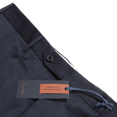 Zanella NWT Stretch Dress Pants Size 36 US Curtis In Subtle Blue Plaid 100% Wool