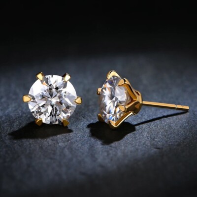 1 kt Ohrringe Gelbgold Diamant Testpass Laborgefertigt VVS1/D / Top Rund