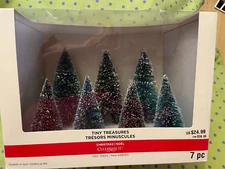 Tiny Treasures Holiday VILLAGE PINE MINI-TREES (Set of 7)  4-6 " EACH - NEW