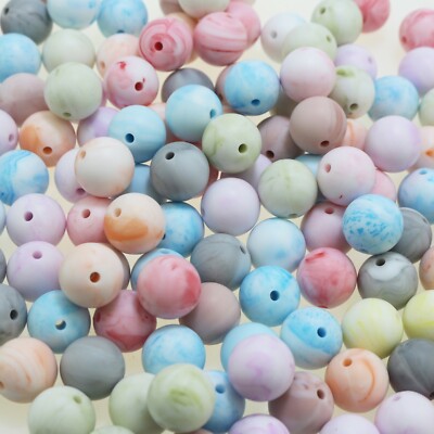 12mm 50 Qty Marble Color Silicone Round Beads Silicone Beads