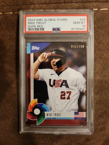 2023 Topps World Baseball Classic Global PSA 1O GEM Mike Trout Dark Red #41/150