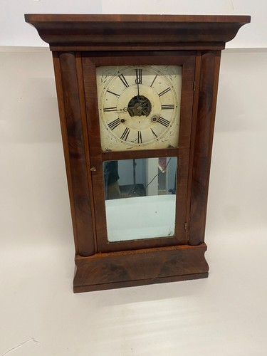 Antico Daniel Pratt Jr. Orologio da mensola a mantello in legno con specchio da riparare C.1839 - Foto 1 di 22