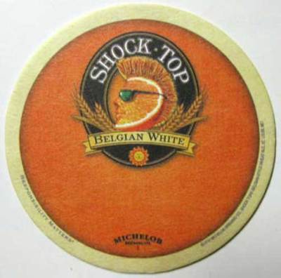 SHOCK TOP BELGIAN WHITE WHEAT BEER COASTER, Mat with ORANGE SLICE, Michelob 2010