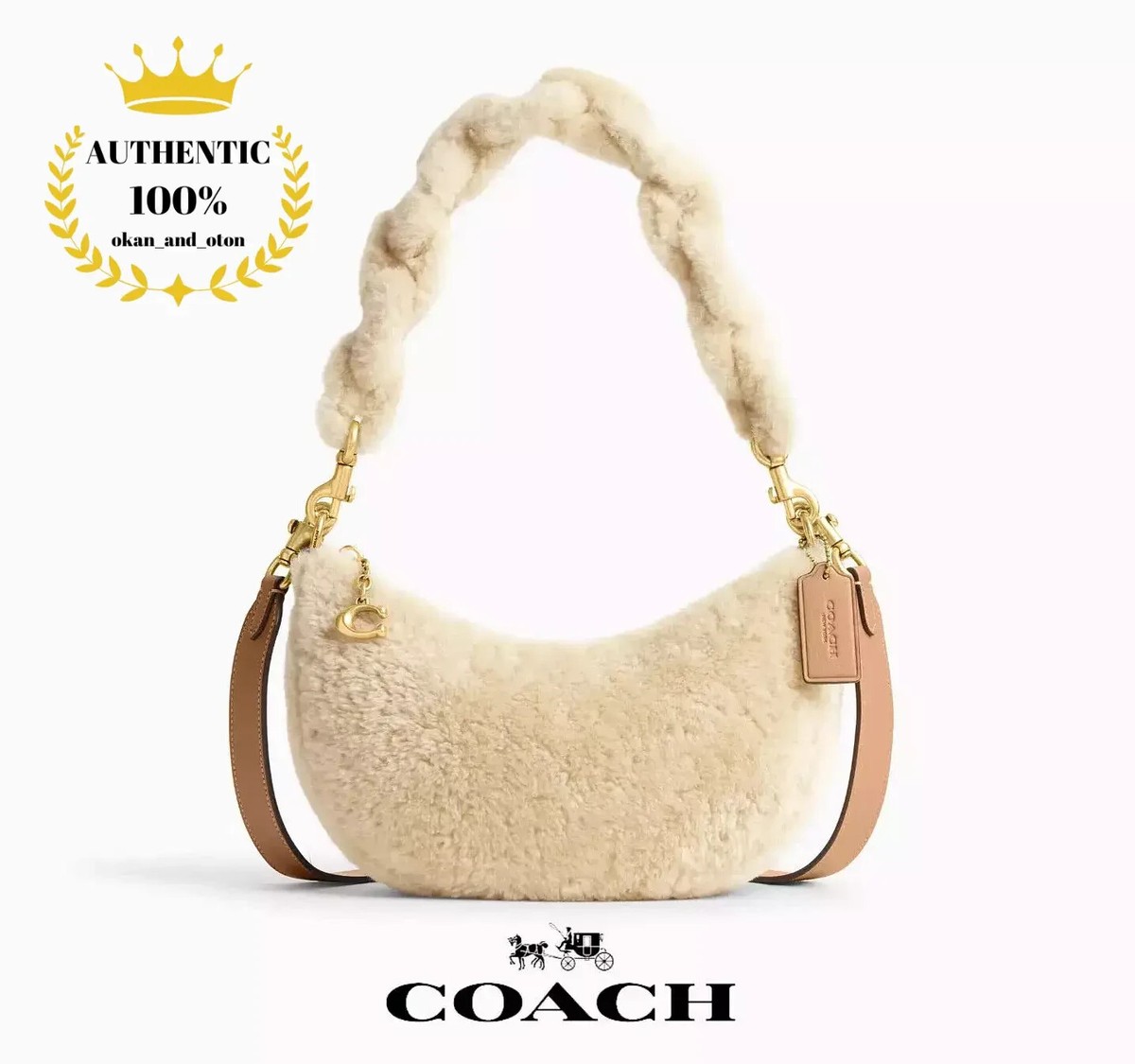 COACH Mira 2way Shoulder Bag CN316 Brass/Beige Shearling 
