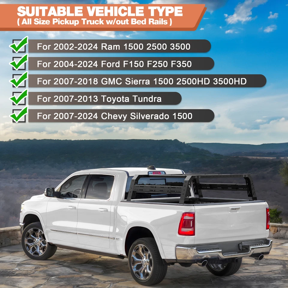 Overland Truck Bed Racks Cargo Carrier For Ram/Ford 150/Sierra/Silverado/Tundra Foto 2 de 4