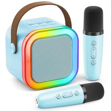 Karaoke Machine Bluetooth Mini Speaker 2 Mic Adults Kids Party Gift Blue