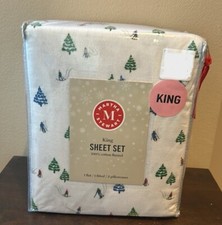 Martha Stewart King Sheet set Christmas Evergreen Trees New Cotton Flannel