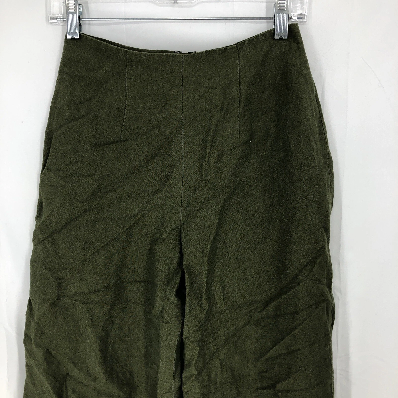 Ann Taylor Olive Green Linen Rayon Back Zip Lined Cropped Pants 4 (26x23) USA